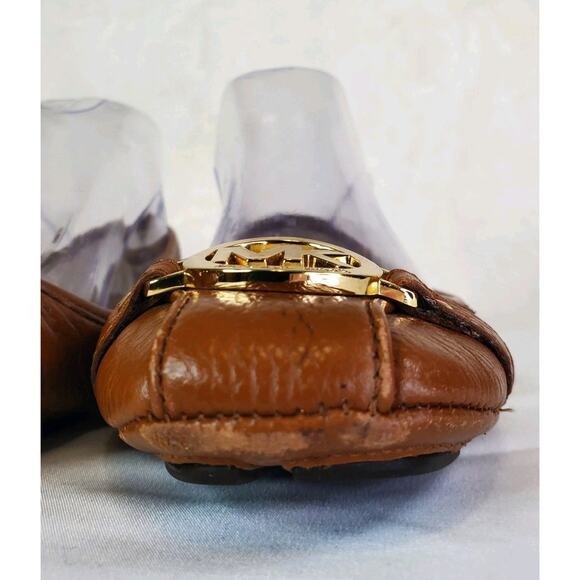 Michael Kors Fulton Moc Ballet Flat Shoes Sz 9M Saffiano Leather Tan Slip On - Picture 9 of 15